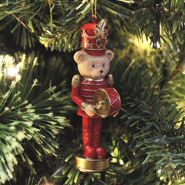 11cm red and gold drummer bear hanging Christmas tree ornament


