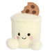Cute milk and cookies Palm Pals plush with soft cream body, embroidered smile, pink cheeks and bitten cookie detail.