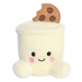 Duncan Milk and Cookies Palm Pals plush toy with smiling face, pink cheeks, creamy cup body and chocolate chip cookie.