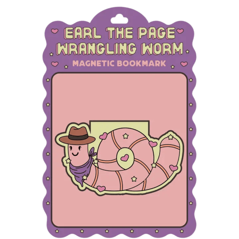 Earl the Page Wrangling Worm magnetic bookmark in Fun Club packaging