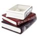 Side view of the stacked books ceramic planter with ribbed page detailing