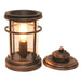 Copper Edison lantern electric wax melt burner, lid off, glowing bulb, 22cm