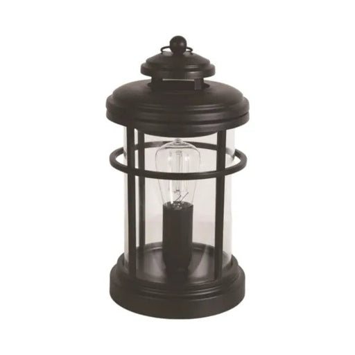 Black Edison lantern wax melt burner with lid on, clear glass panels, 22cm