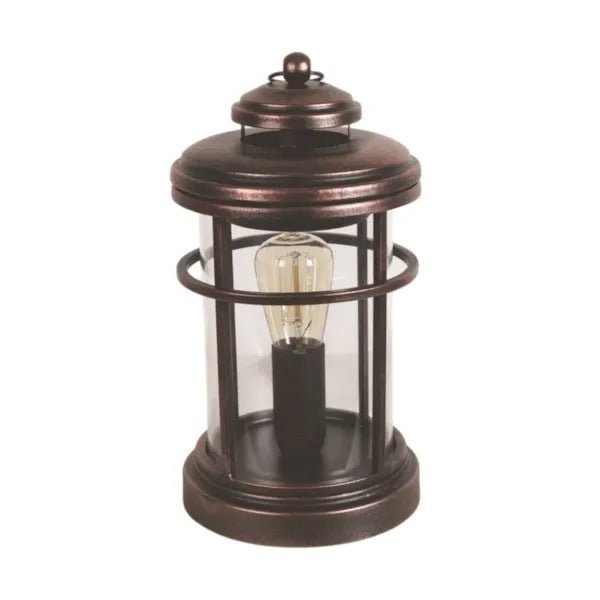 Copper Edison lantern wax melt burner with lid on, clear glass panels, 22cm