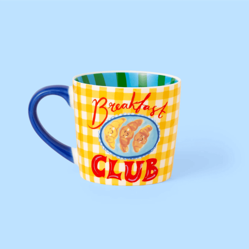 Colourful Eleanor Bowmer Breakfast Club coffee mug with croissant illustration