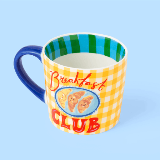 Eleanor Bowmer Breakfast Club mug showing blue and green striped inner rim