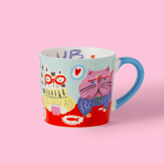 Eleanor Bowmer Cool Cat Club mug featuring two colourful cats and a blue handle