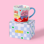 Eleanor Bowmer Cool Cat Club mug presented with its patterned gift box
