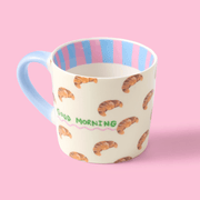 Eleanor Bowmer croissant mug showing pink and blue striped inner rim