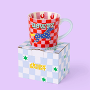 Eleanor Bowmer Howdy horse mug presented with its patterned gift box