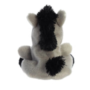 Rear view of Eli Donkey plush toy with fluffy black mane and tail
