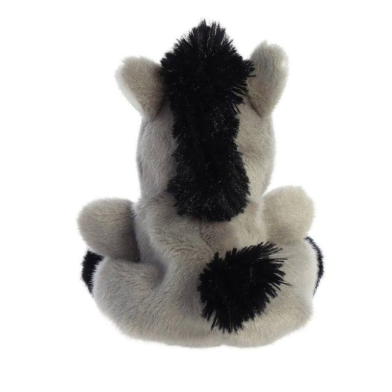 Rear view of Eli Donkey plush toy with fluffy black mane and tail
