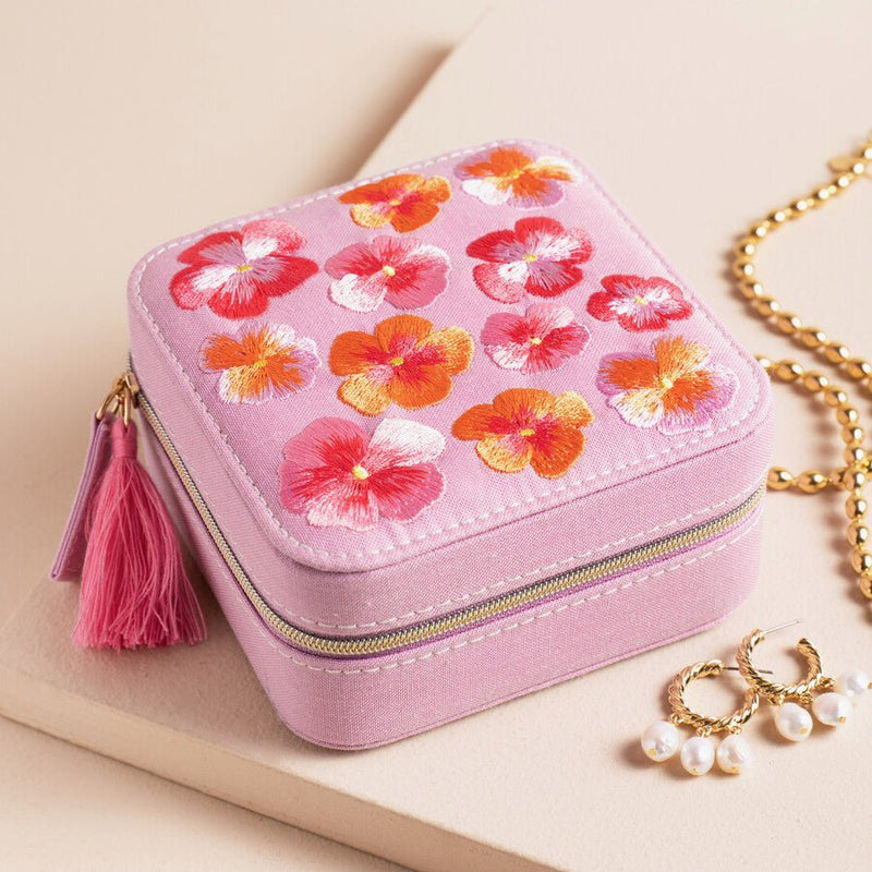 Lisa Angel Embroidered Flower Square Travel Jewellery Case in Pink – Something Different Gift Shop