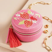 Lisa Angel Embroidered Strawberry Round Travel Jewellery Case in Pink – Something Different Gift Shop