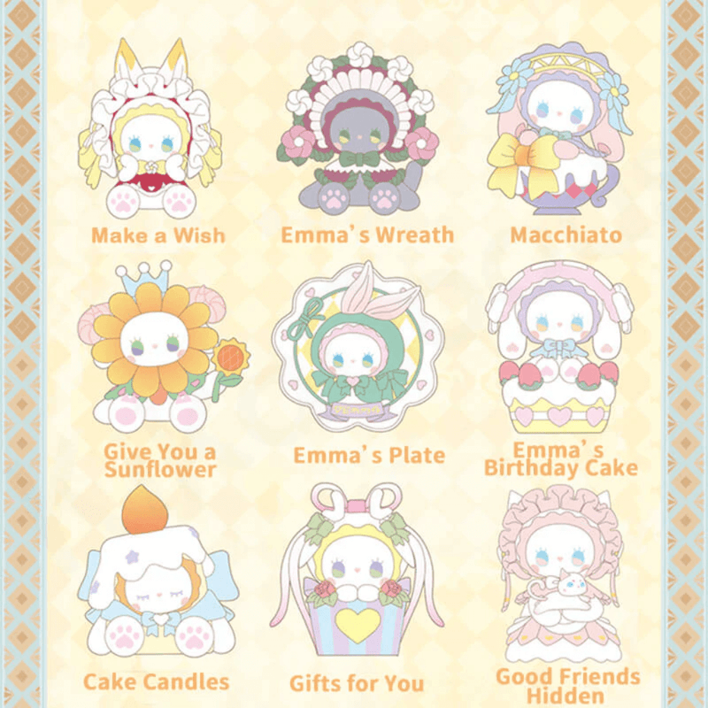 Line-art sheet showing all 8 regular designs + hidden “Good Friends” chase

