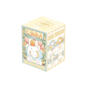 Front-angle photo of the cream-yellow “Emma Birthday Candle” blind-box packaging with figure sketches

