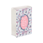 Back of Emma book vase showing Jane Austen happiness quote framed by flowers

