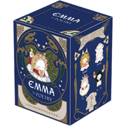 Emma’s Poetry blind box packaging with ornate blue and gold artwork and illustrated collectible character designs