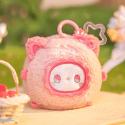 Big‑eared Fox plush – rosy‑pink fox with star clip, Emma Rua Rua Zoo blind box collectable.
