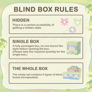 Graphic explaining Emma Rua Rua Zoo blind box rules: hidden odds, single‑box mystery and complete six‑pack set.

