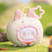 Jumping Rabbit plush from Emma Rua Rua Zoo blind box – white bunny with pink ears and carrot detail.
