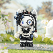 Bramble figure from Emma Secret Forest Garden Date Blind Box collectables, gothic black‑and‑white bunny with blue blooms
