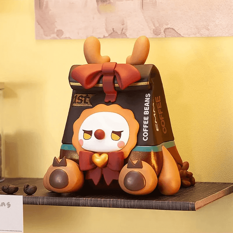Hidden Full-City Roast figure – bunny coffee-bean bag with golden bow and heart – Emma Blind Box

