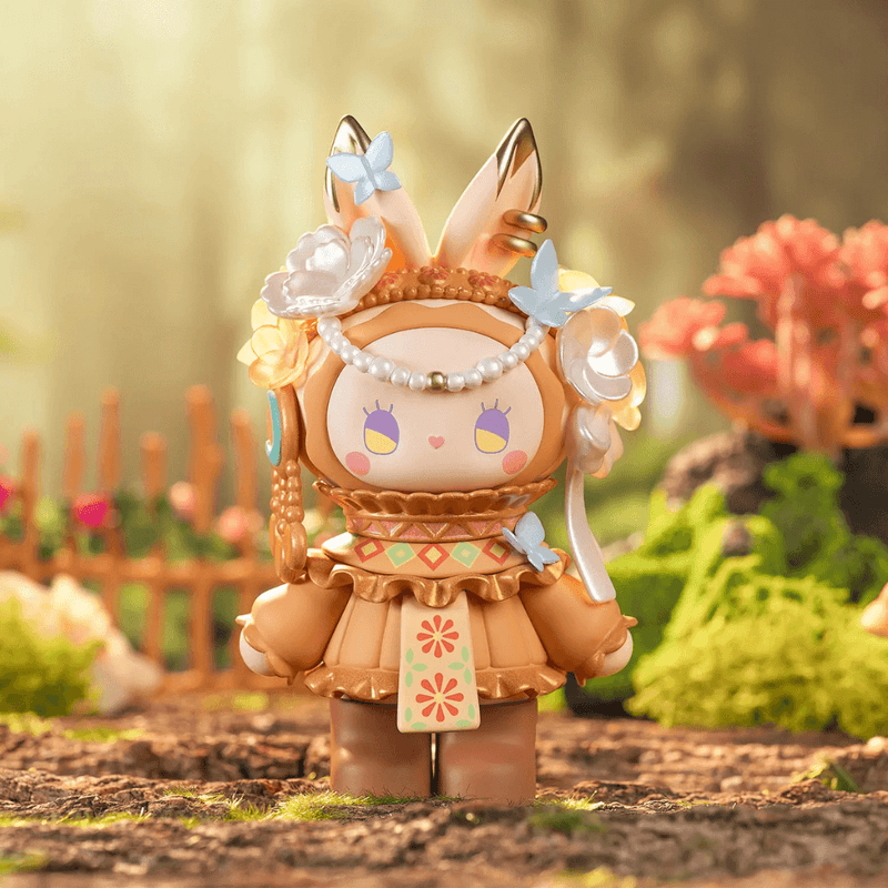 Dusk figure from Emma Secret Forest Blind Box, golden‑brown bunny with pearl crown and butterfly details
