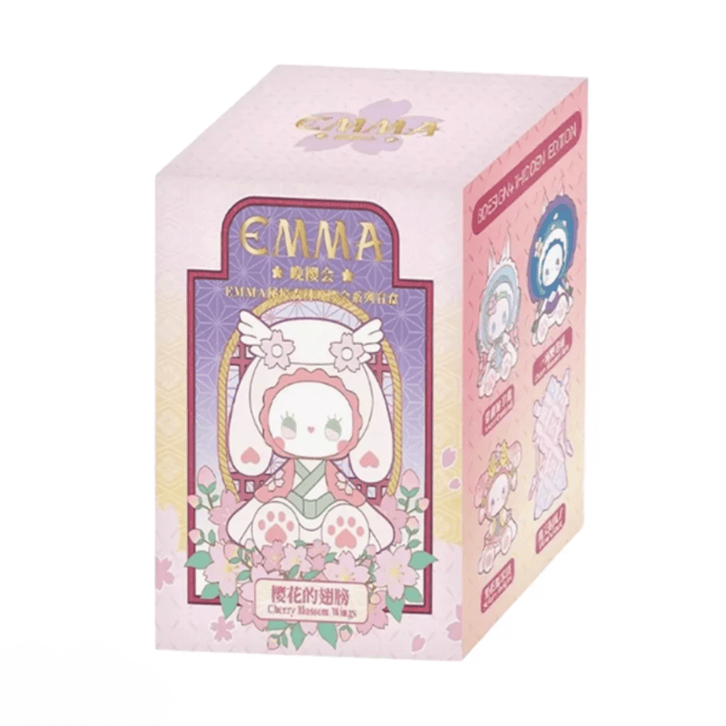 Front & side view of sealed Evening Cherry Blossom Series blind box featuring Cherry Blossom Wings artwork
