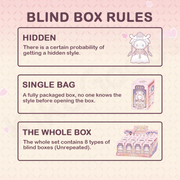 Infographic: hidden style chance, sealed single box, and full set of 8 non-repeating blind boxes

