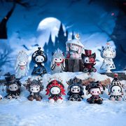 Group shot of all Emma Secret Forest Frostveil Villa Blind Box collectables posed in a moonlit snowy scene

