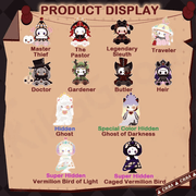 Illustrated line‑up of all Frostveil Villa Blind Box designs, hidden ghosts and Vermilion Birds


