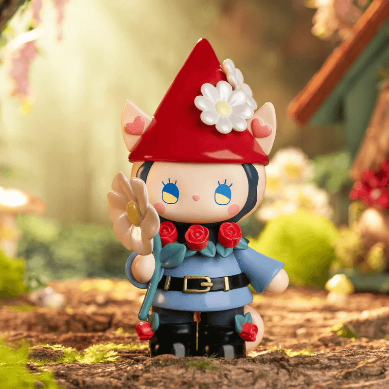 Garden Gnome hidden figure, blue‑jacket bunny with red gnome hat and daisy
