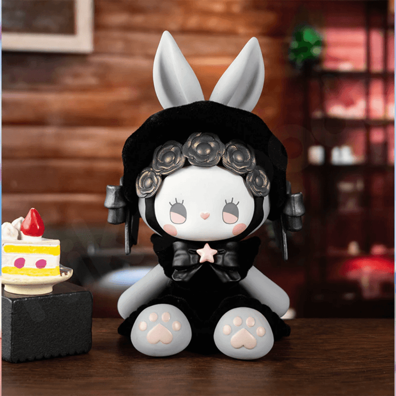 EMMA Secret Forest Garden Party Series 2 Black Velvet figure in a black outfit with silver rose headpiece