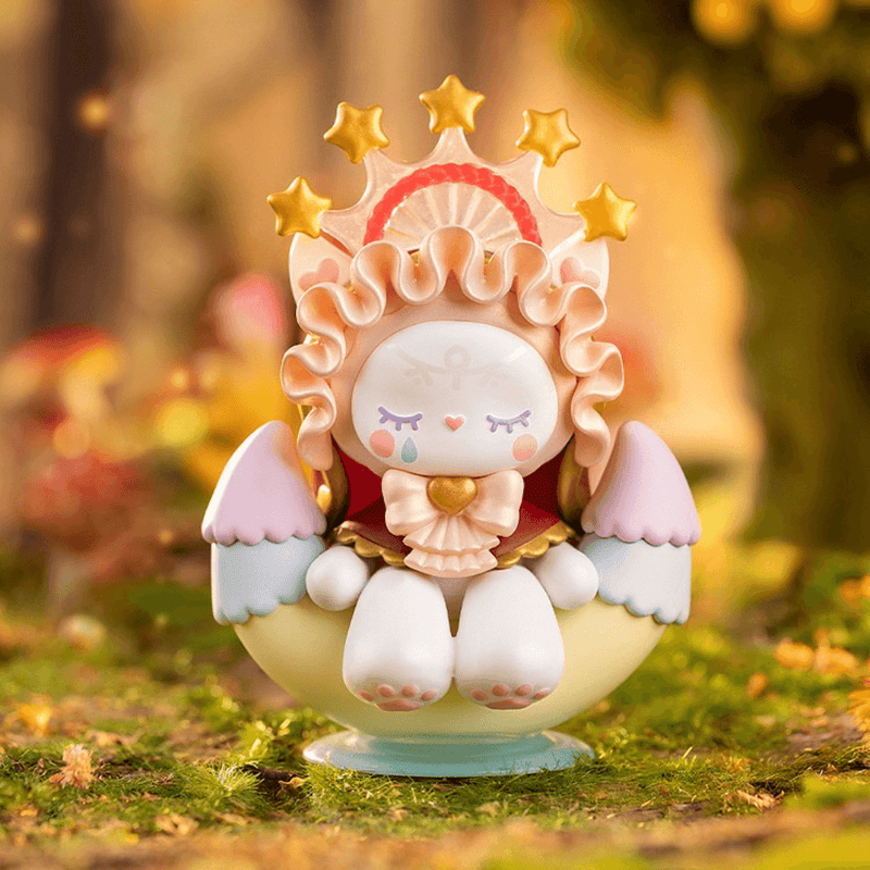 Good Night figure, pastel bunny in crescent cradle with golden stars, Poetry Party Blind Box
