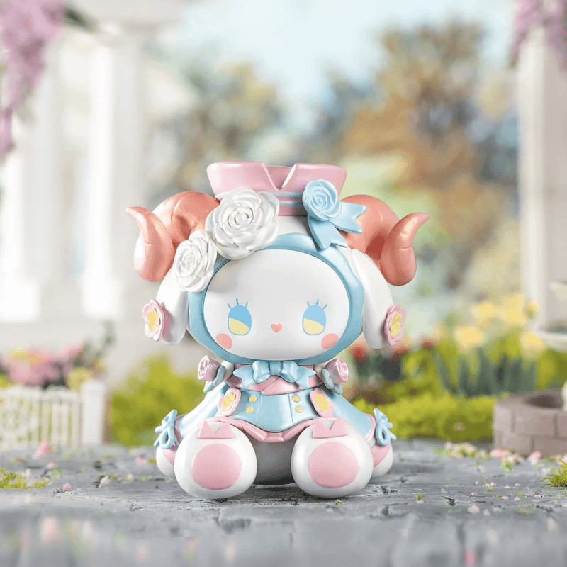 Sea Breeze figure from Emma Secret Forest Blind Box, sky‑blue bunny with coral horns and rose accents
