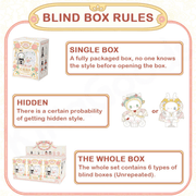Infographic explaining Emma Wedding blind-box rules: single box, hidden-chase odds and full set details

