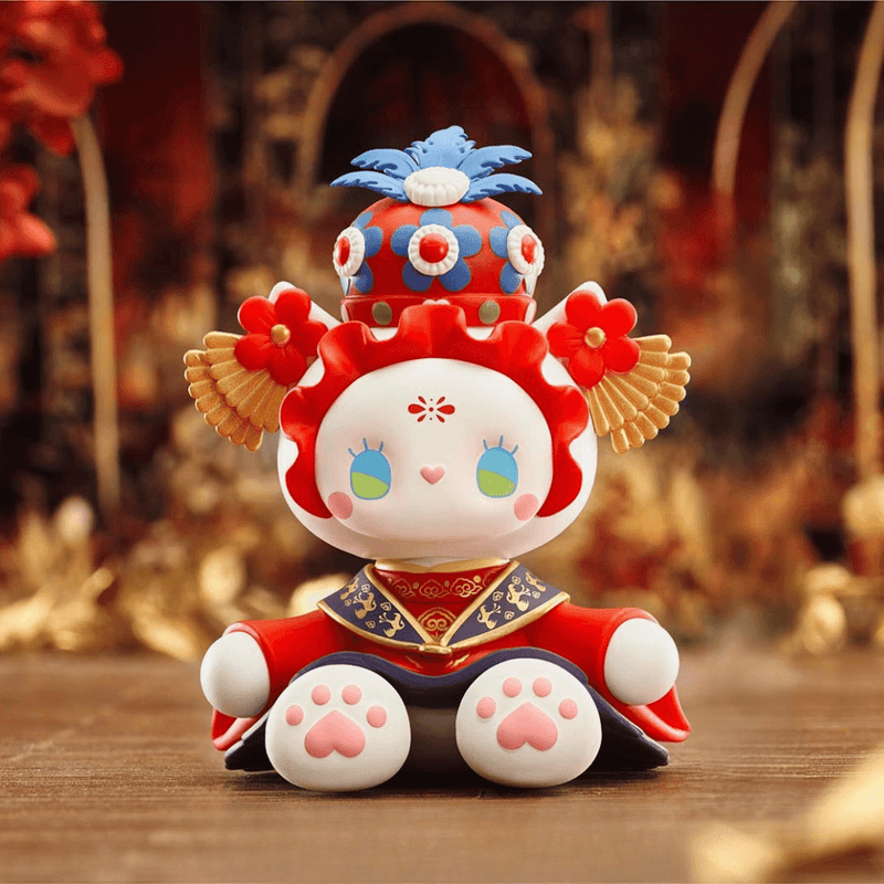 Emma Secret Forest Wedding Series – Cat Bride vinyl figure in red Chinese bridal gown, front view
