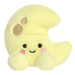 Cute crescent moon Palm Pals plush with buttery-yellow fur, embroidered craters, black eyes and soft plush feet.