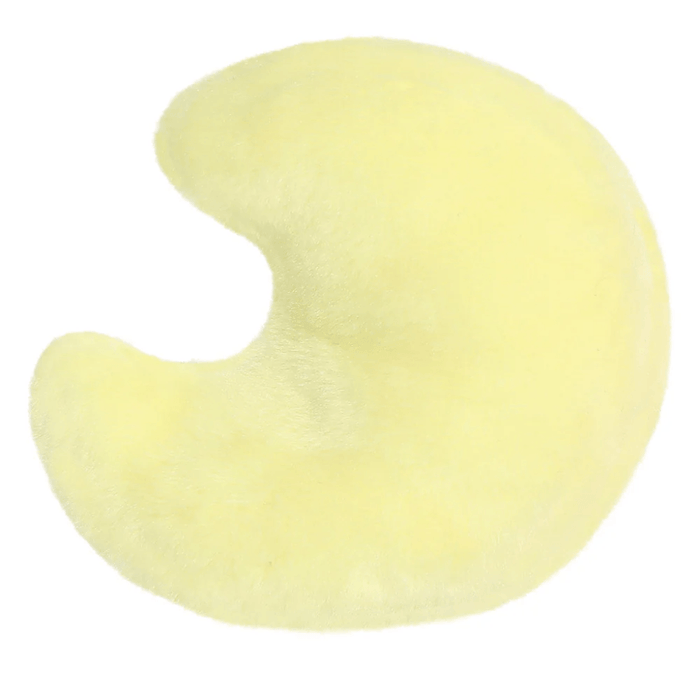 Back view of Evelyn Crescent Moon Palm Pals plush toy showing soft buttery-yellow crescent moon shape.