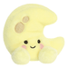 Evelyn Crescent Moon Palm Pals plush with smiling face, pink cheeks, embroidered crater details and soft yellow body.