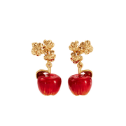 Back of Fable England apple blossom earrings showing gold floral detailing and red apple charms