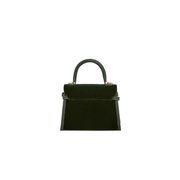 Plain forest-green velvet back of Fable England Eliza handbag with structured top handle