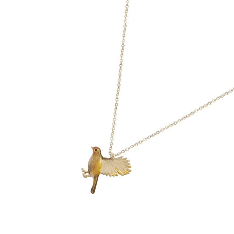 Fable England Enamel Flying Robin Necklace in Gold