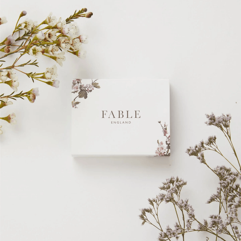 White Fable England jewellery gift box decorated with delicate botanical illustrations