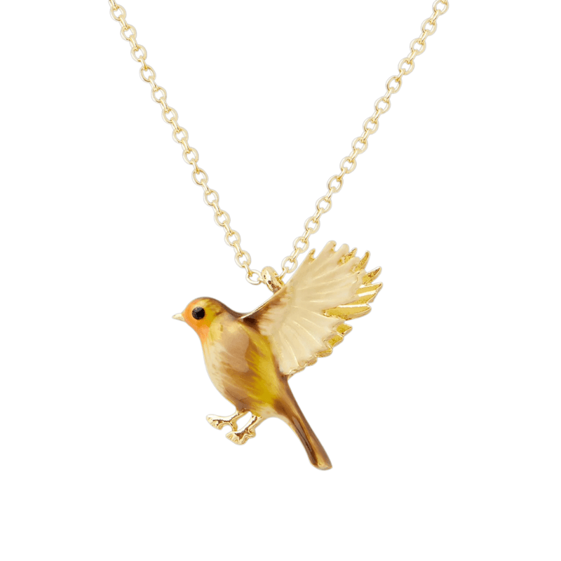Fable England Enamel Flying Robin Necklace in Gold