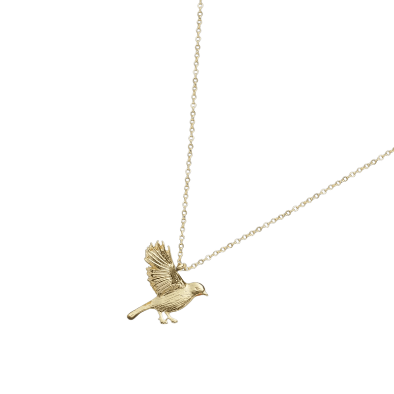 Fable England Enamel Flying Robin Necklace in Gold