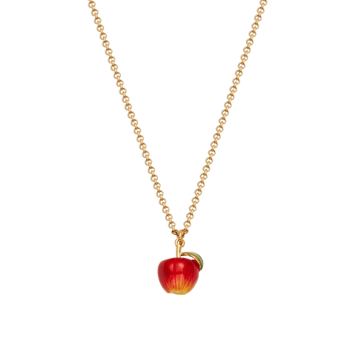 Fable England Apple Necklace in gold featuring a miniature hand-painted red apple pendant