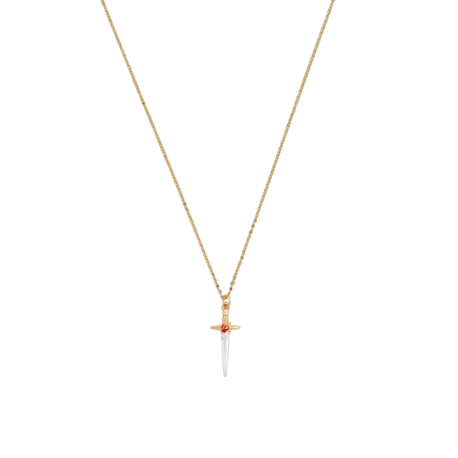 Fable England Gold Rose & Dagger Necklace with a delicate gold chain and silver-coloured dagger pendant