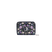 Fable England Selene small navy purse featuring moths, a crescent moon and blue and purple wildflowers